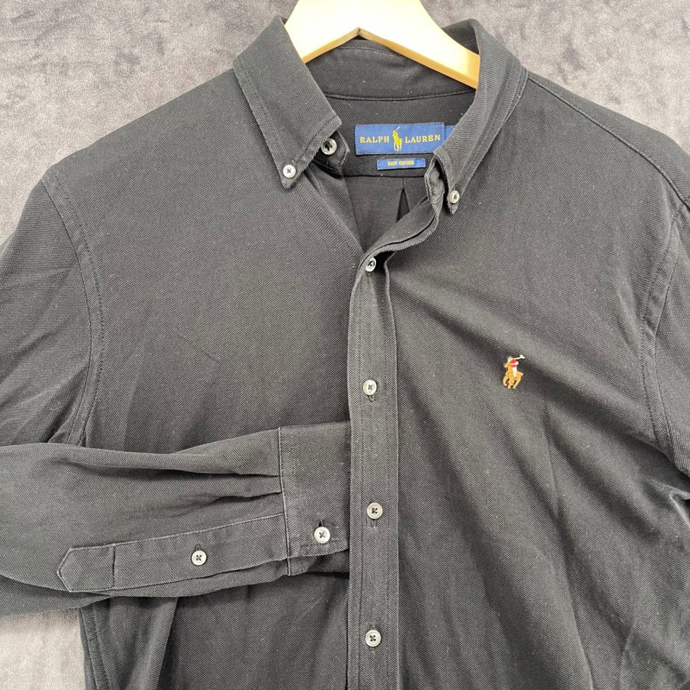 Ralph Lauren Mens Knit Oxford Shirt Black Long Sleeve Pony Logo Size M